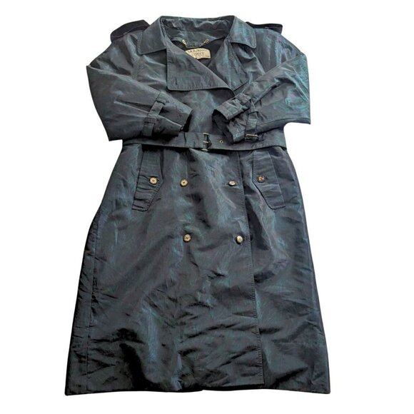 Vintage 80s MULBERRY STREET Iridescent Nylon Printed Trench Coat Zip Liner Sz 10 - Picture 9 of 9